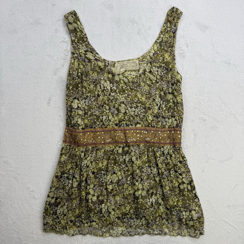 Dorothee Schumacher Top Shirt Women's Brown Silk Lace Beaded Size Large